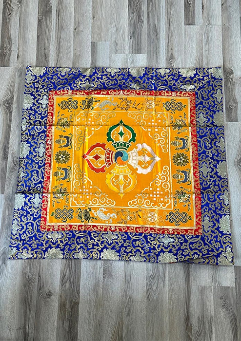 Double Dorjee and Auspicious Symbol Brocade Altar Cloth