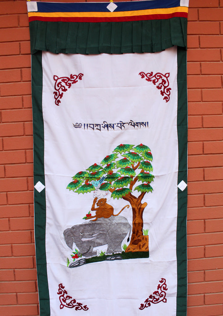The Four Harmonious Animals Embroidered Cotton Door Curtain/Wall Hanging - nepacrafts