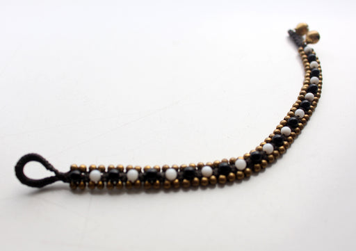 Black and White Glass Beads Handwoven Teen Anklet - nepacrafts