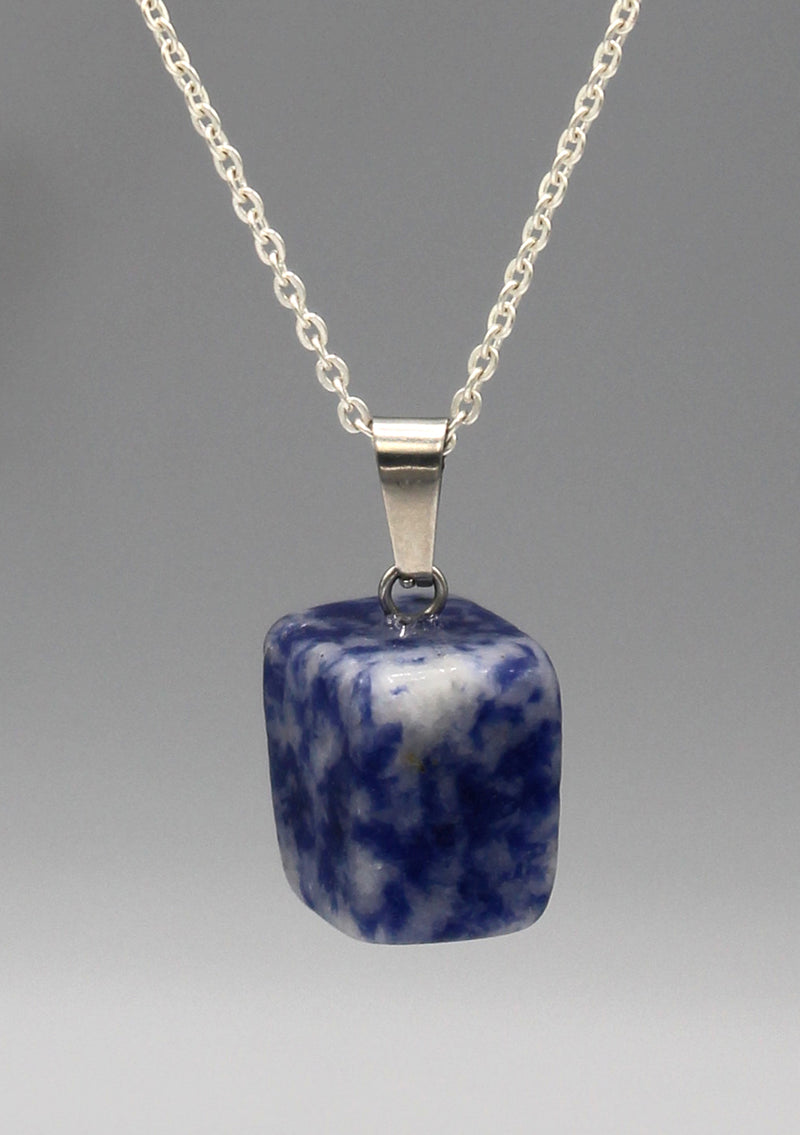 White and Blue Lapis Square Pendant - nepacrafts