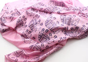 Light Pink Cotton Meditation Scarf with Elephant Print, Jari Shawl/Scarf - nepacrafts