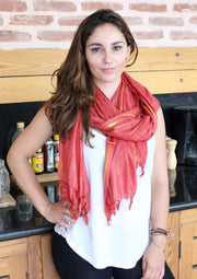 Coral Cotton Jari Shawl - nepacrafts
