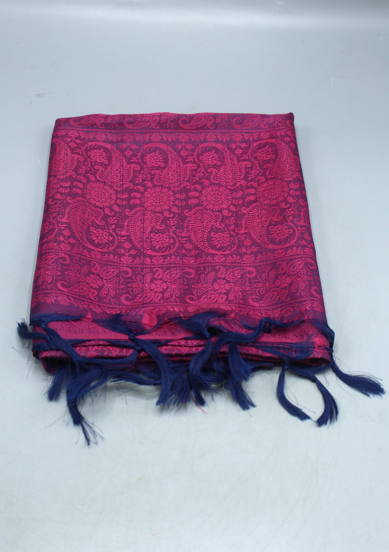 Silk Mixed Polyester Leaf Design Shawl with Furka