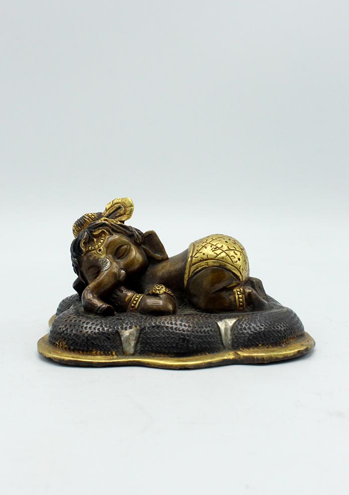 Sleeping Baby Ganesha Brass Statue 2.2 Inch