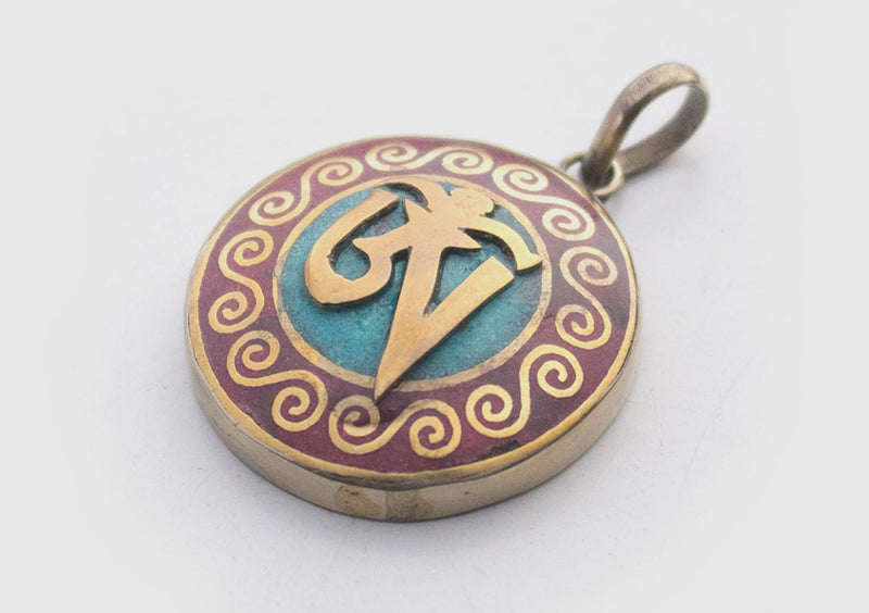 Tibetan Symbol Embossed White Metal Pendant - nepacrafts