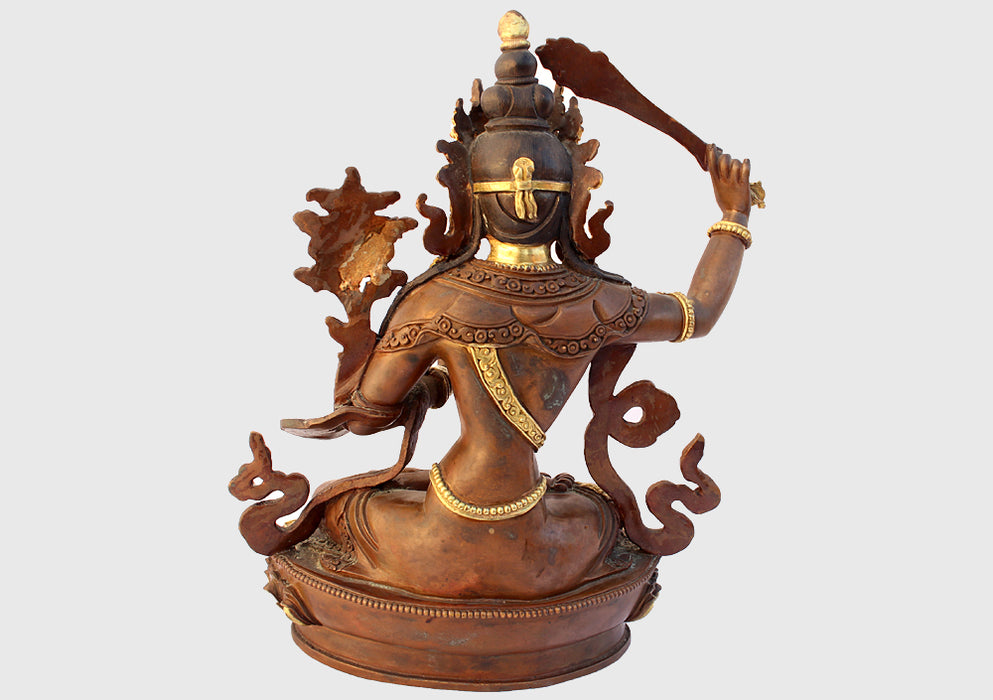 Unique Gold Plated Manjushri Statue 8 Inch - nepacrafts