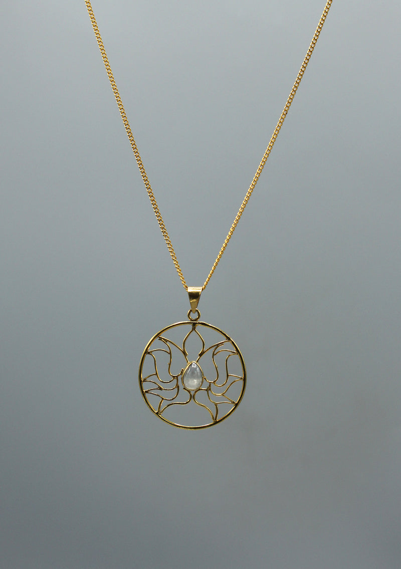 24 K Gold Plated Moonstone Lotus Necklace