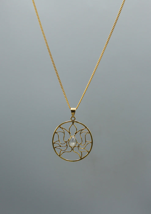 24 K Gold Plated Moonstone Lotus Necklace