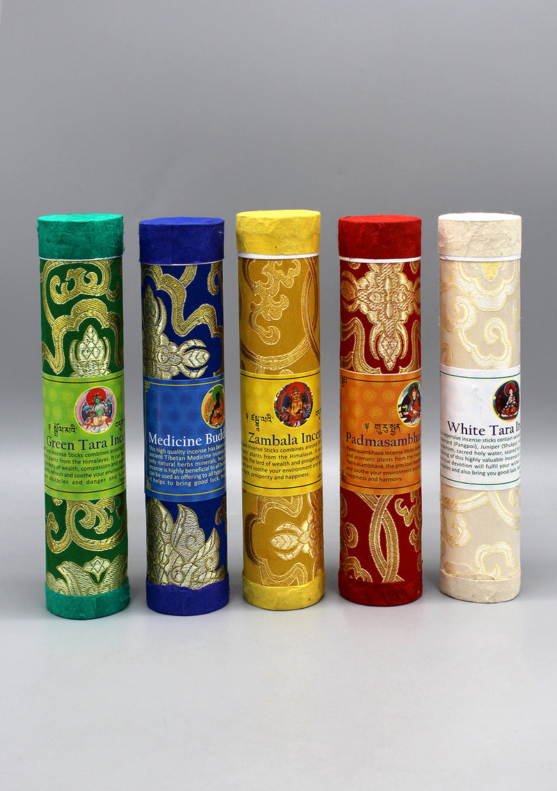 Set of 5 Brocade Tube Tibetan Deities Incense
