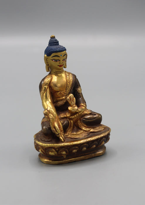 Gold Plated Medicine Buddha Statue 3.3"H