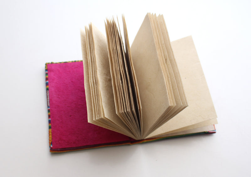 Bhutanese Fabric Hard Cover Thick Lokta Paper Journal Book with Tibetan Om - nepacrafts