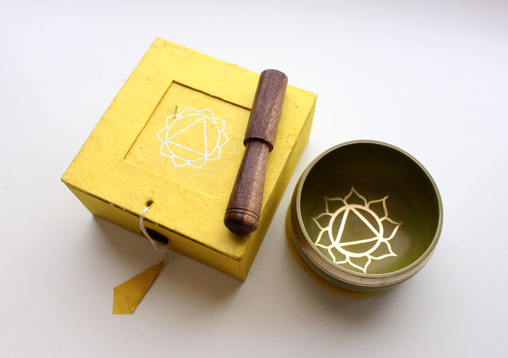 Solar Plexus Painted Singing Bowl with Cushion and Stupa Stick in a Gift Box - nepacrafts