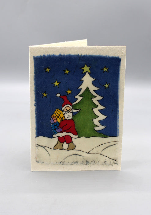 Fair Trade Batik Santa Claus Getting Ready for Christmas Gift Greetings Card