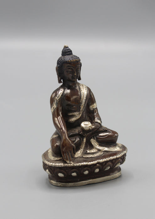 Silver Robe Copper Shakyamuni Buddha Statue 3.3"H