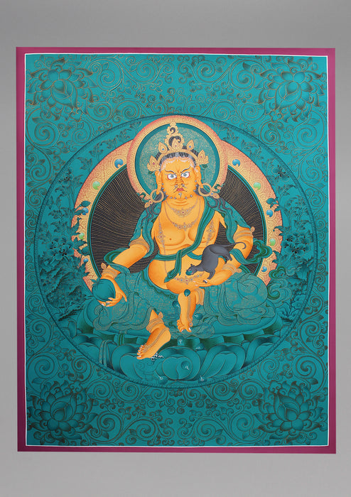 Exquisite Zambala Kubera Painted Tibetan Thangka