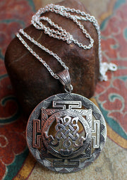 Auspicious Endless Knot Silver Mandala Pendant - nepacrafts