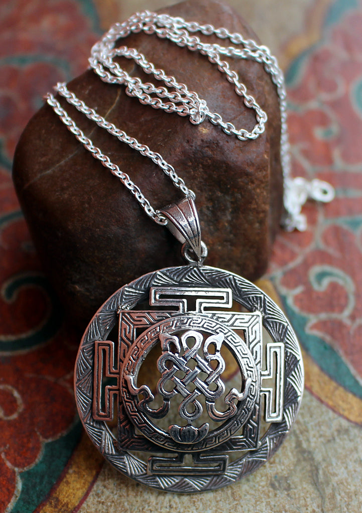 Auspicious Endless Knot Silver Mandala Pendant - nepacrafts