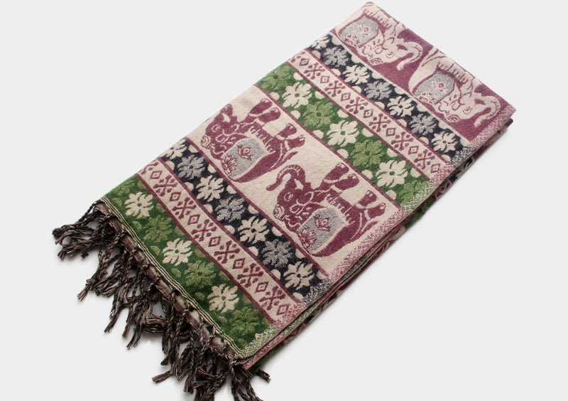 Soft and Beautifully Hand Loomed Elephant Design Yak Wool Shawl - nepacrafts