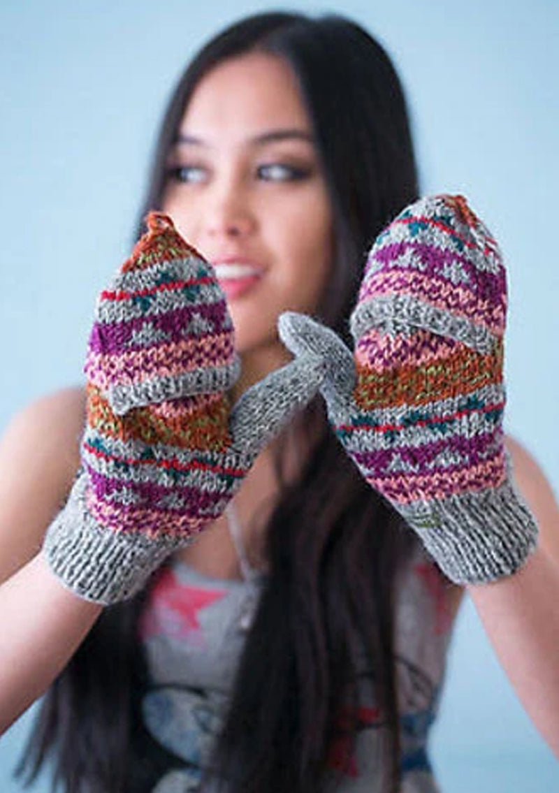 Grey Multicolor Woolen Convertible Mittens (Gray WO21G)
