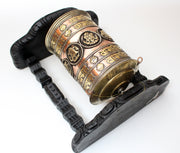Large Copper Prayer Wheel with Wooden Wall Frame - nepacrafts
