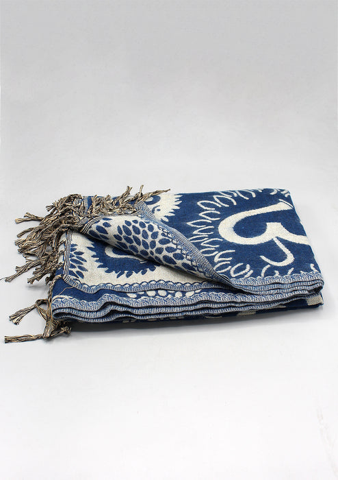 Blue Color Hindu OM Printed Himalayan Yak Wool Shawl