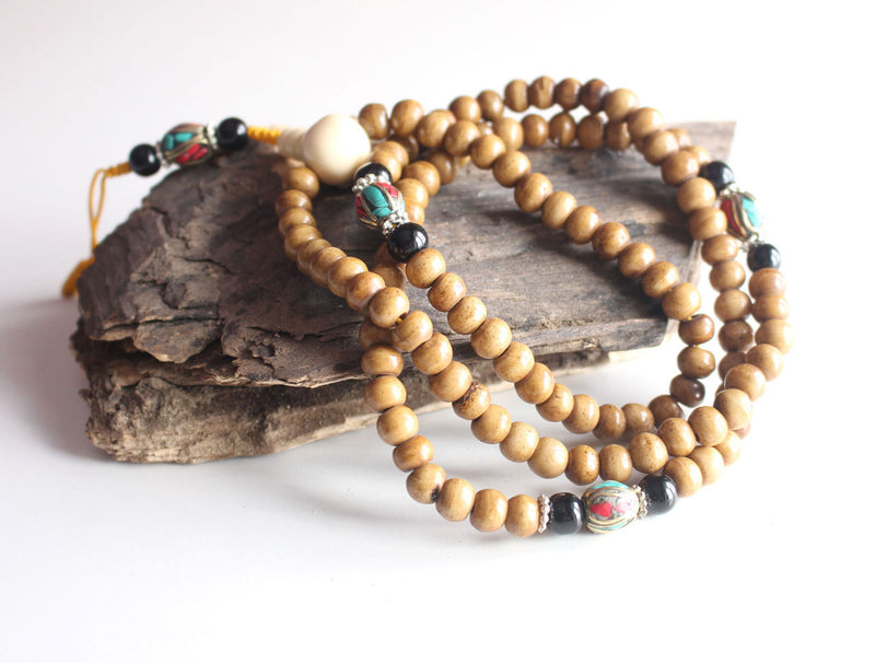 Traditional Bone Prayer Malas with Conch Guru Beads - nepacrafts