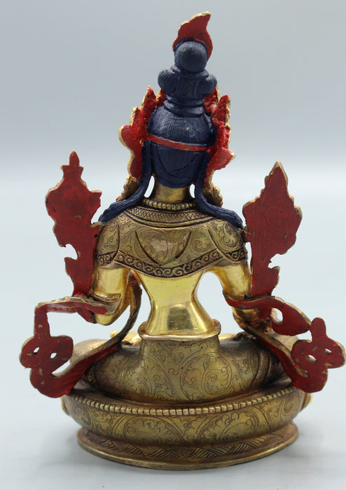 Partly Gold Plated Copper White Tara Statue 6"