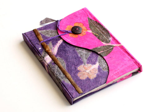 Real Leaves Printed Pink Color Lokta Paper Journal Book - nepacrafts