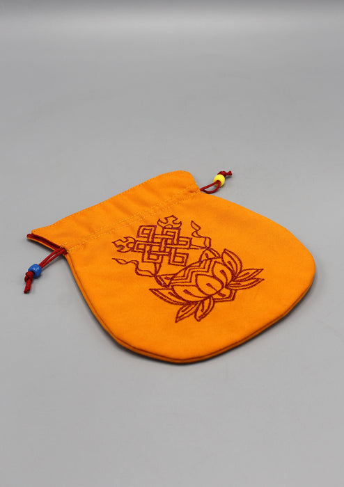 Endless Knot Lotus Embroidery Cotton Mala Bag - nepacrafts