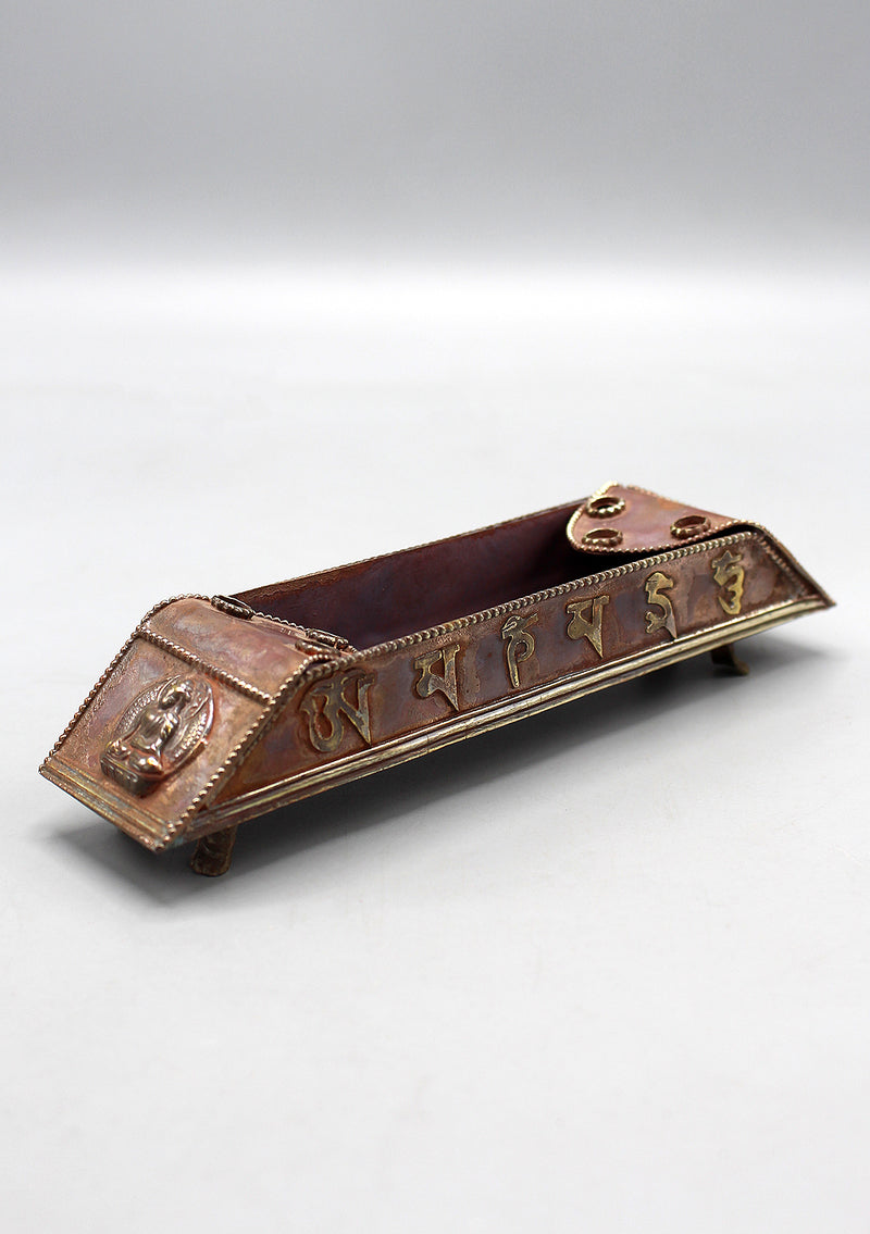 Tibetan Om Mani Long Copper Incense Burner