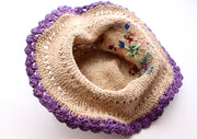 Hemp Hat with Purple Lining and Flower, Earthy Travel Hat, Hemp Tourist Hat - nepacrafts