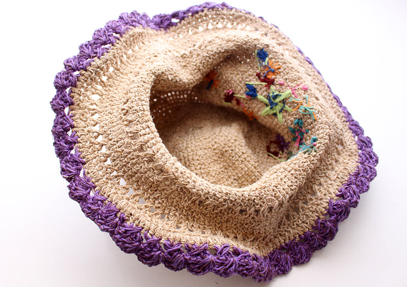 Hemp Hat with Purple Lining and Flower, Earthy Travel Hat, Hemp Tourist Hat - nepacrafts
