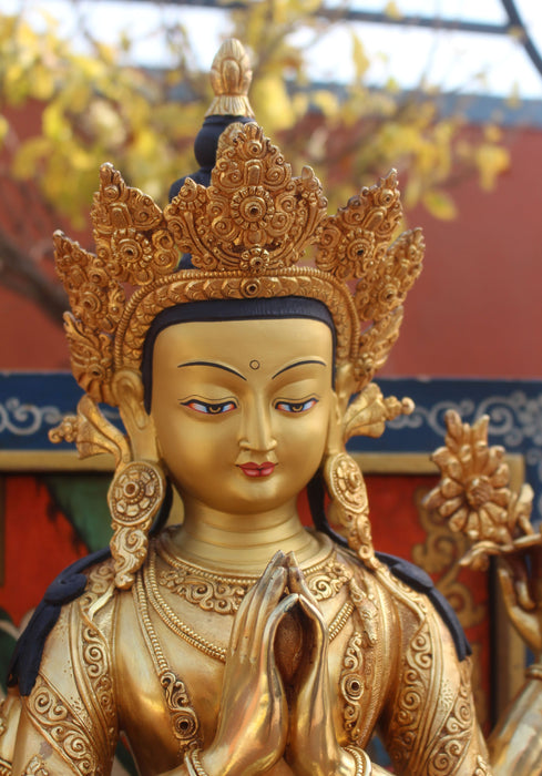 Majestic Gold Plated Masterpiece Chenrezig Statue - nepacrafts