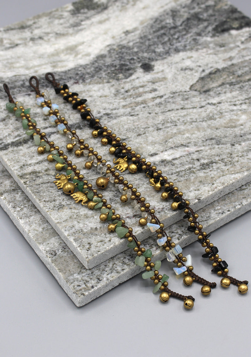 Colorful Stone Chip Women's Brass Bell Anklet - nepacrafts
