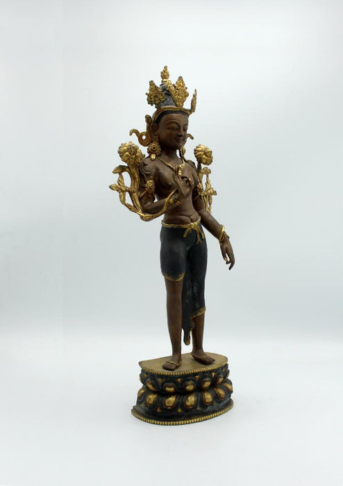 Padmapani Bodhisattva Lokeshvara Gold Plated Copper Statue 17.5 Inches