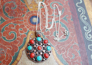 Coral and Turquoise Decoration Flower Pendant - nepacrafts