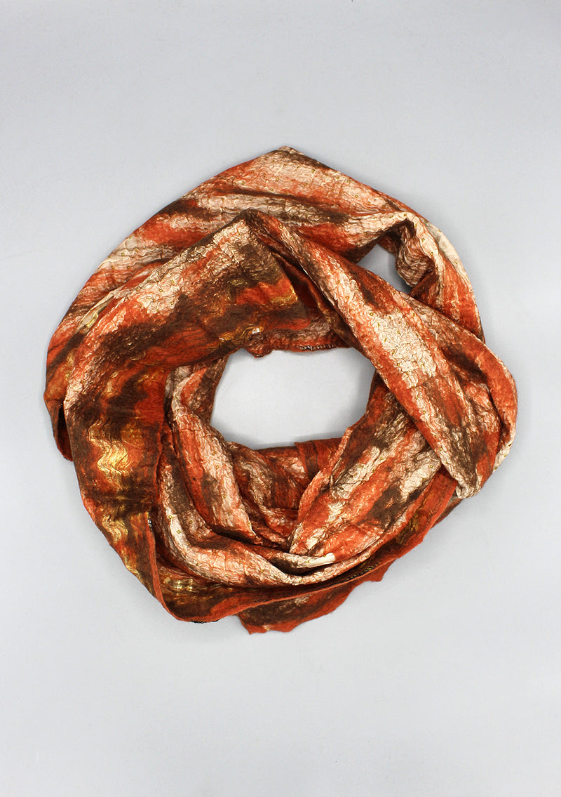 Dark Orange and Brown Shade Silk Felt Women's Scarf