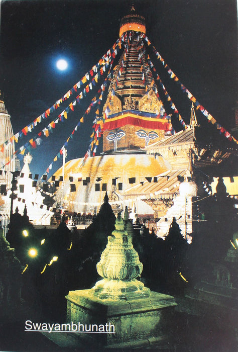 Swayambhunath Stupa At Night Postcard - nepacrafts