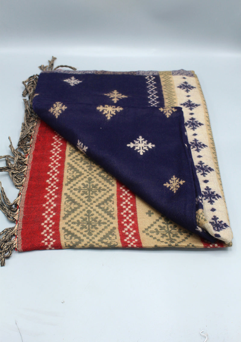 Blue Snowflake Design Multi Color Large Yak Wool Shawl