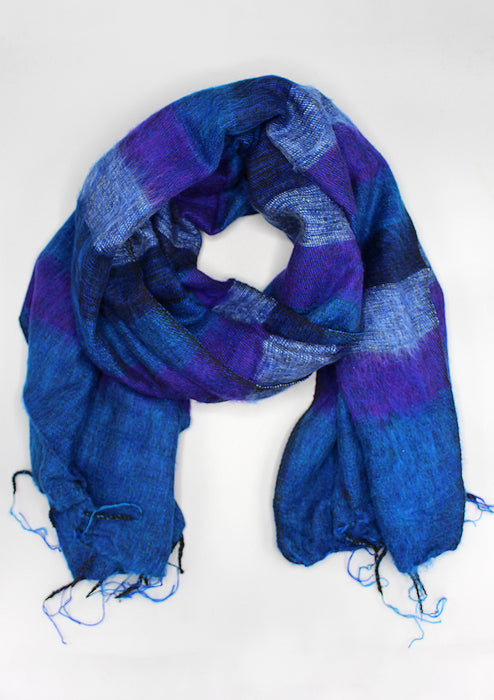 Blue Purple Stripe Himalayan Yak Wool Shawl