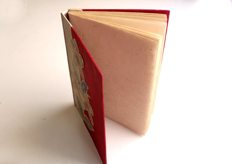 Maroon Real Flower Printed Nepalese Lokta Paper Blank Journal - nepacrafts