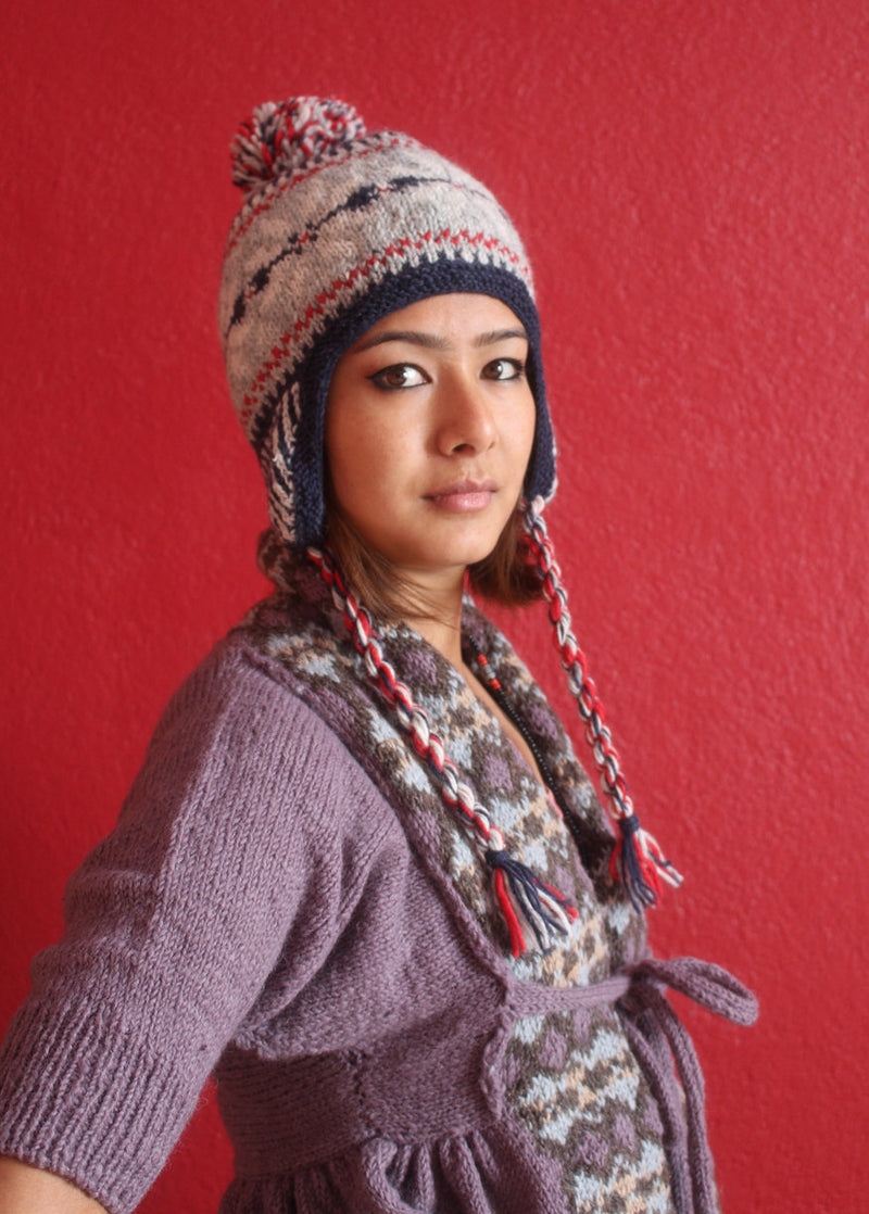 Woolen Snow Flake Design Sherpa Hat - nepacrafts