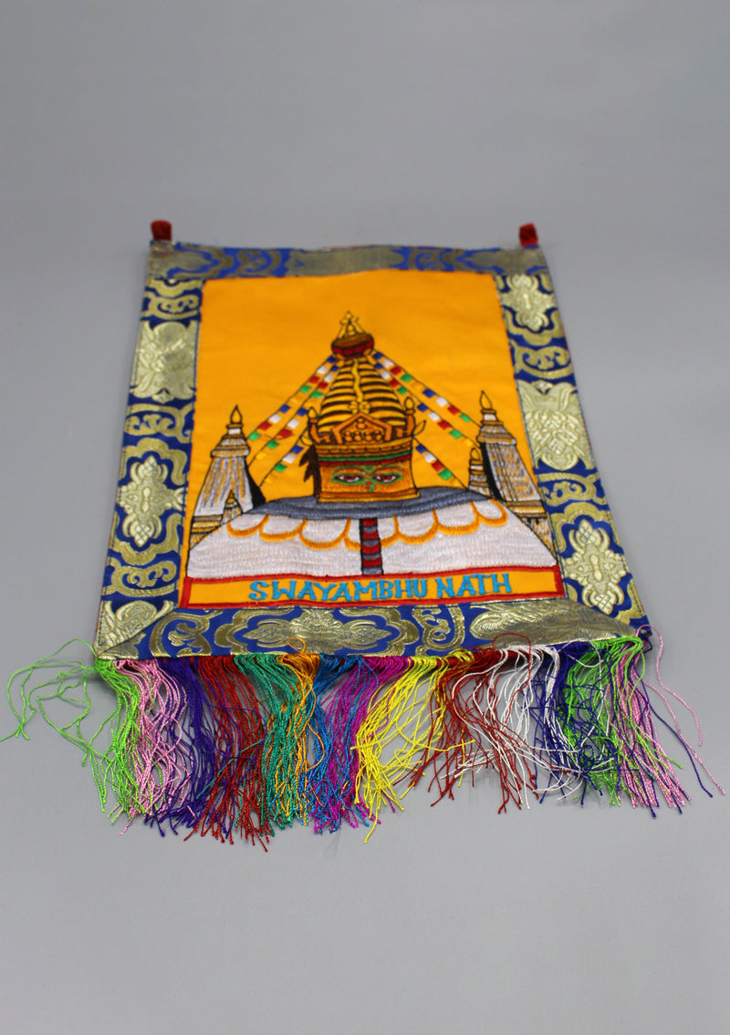 Brocade Framed Swayambhunath Embroidery Wall Hanging