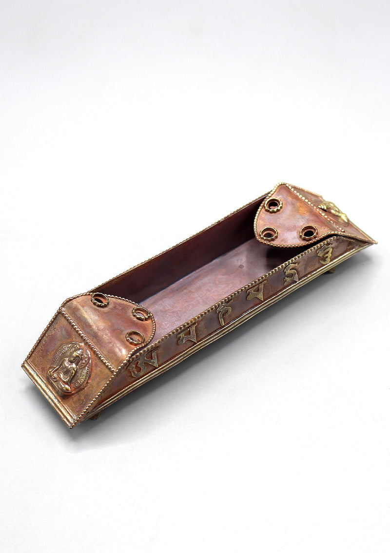 Tibetan Om Mani Long Copper Incense Burner