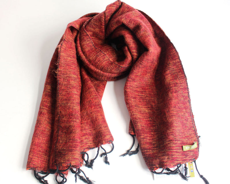 Maroon Orange Mix Plain Himalayan Woolen Shawl - nepacrafts