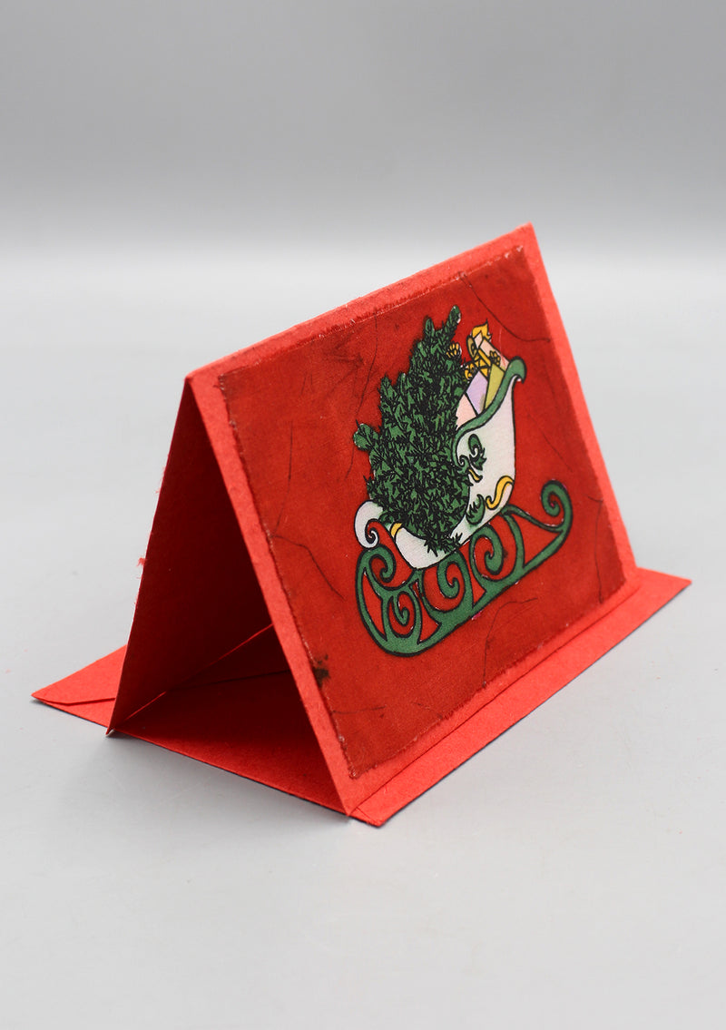 Fair Trade Batik Santa Claus Sleigh Greetings Card