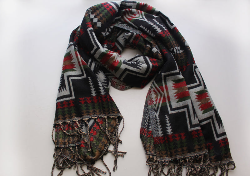 Himalayan Yak Wool Shawl in Black, Red and Green Check Pattern From Nepal - nepacrafts