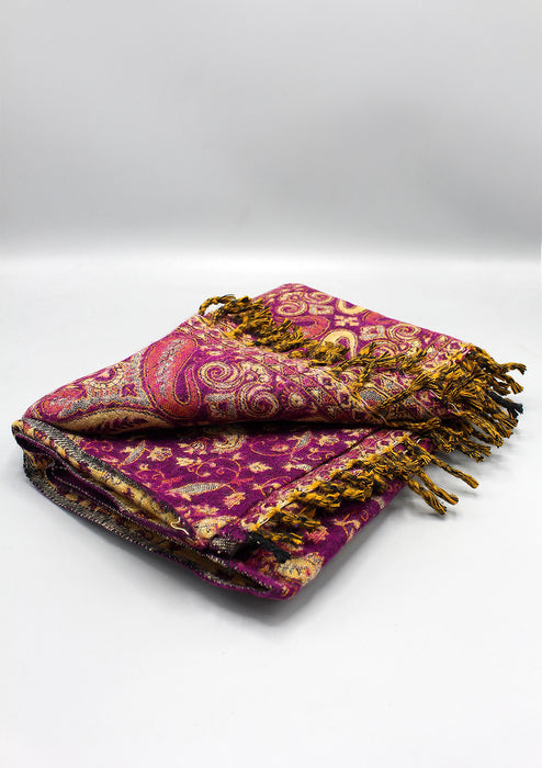 Hand Loomed Floral Purple Yak Wool Shawl