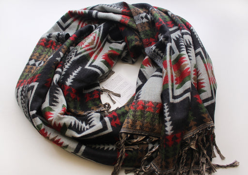 Himalayan Yak Wool Shawl in Black, Red and Green Check Pattern From Nepal - nepacrafts