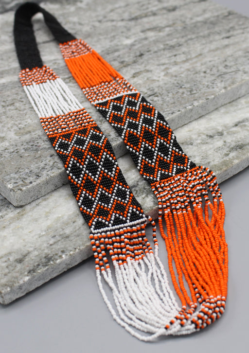 Orange and Black Multi Color Glass Beads Necklace - nepacrafts